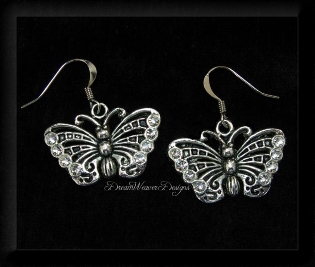 Vintage Swarovski Crystal and Silver Butterfly Earrings
