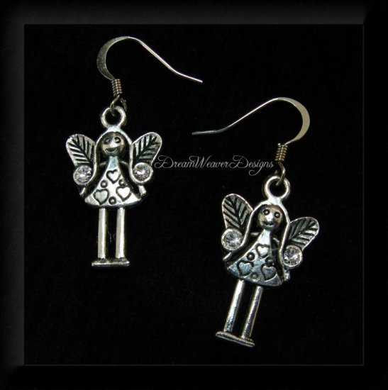 Swarovski Crystal & Silver Angel Girl with Heart Earrings
