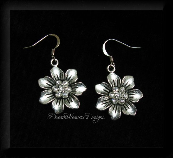 Vintage Swarovski Crystal and Silver Flower Earrings