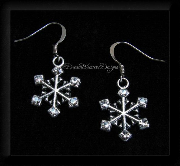 Full of Sparkle Vintage Swarovski Crystal and Silver Snowflake Earrings