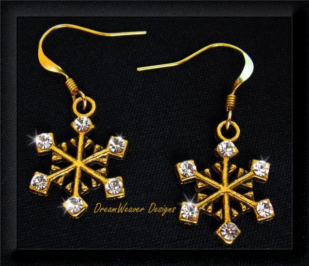 Full of Sparkle Vintage Swarovski Crystal and Gold Snowflake Earrings