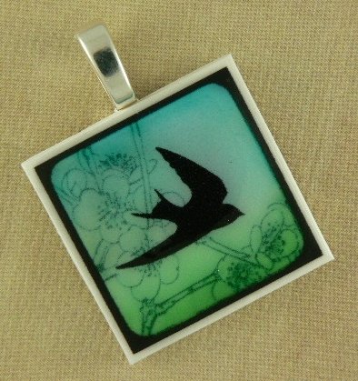 Bird in Flight Polymer Clay Pendant Necklace