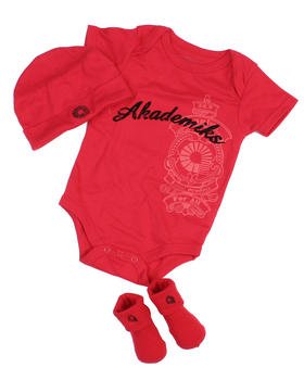 AKADEMIKS 3 Piece Layette Onesie Set Sizes 0 6 9 Months NEW