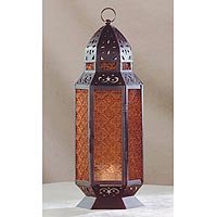 Amber Glass Candle Lantern