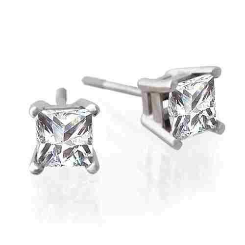 1.42ctw 14K White Gold Princess Diamond Stud