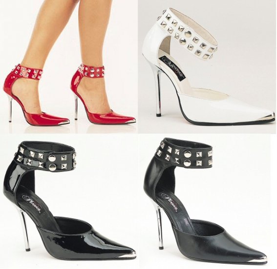"Heat" - Women's Metal Heel & Toe Pumps/Shoes with Studded Ankle Strap