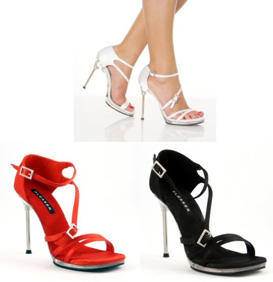"Chic" - Women's Strappy Stiletto Heels/Shoes with Rhinestone Buckles