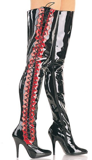 Seduce - Women's Thigh High Lace Up Boots with Side Lace Up and Contrasting Seam
