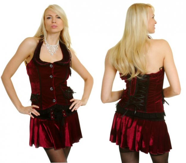 Junior / Missy Velvet Tops with Front Button Up and Lace Accented Halter