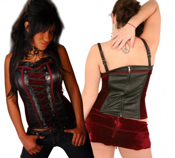 Junior / Missy Leather and Velvet Corset Tops with Front Lace Up