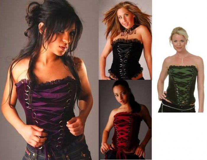 Junior / Missy Strapless Velvet Corset Tops with Front Ribbon Lace Up