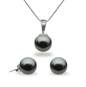 Black Tahitian Pendant & Earring Set 9.0-10.0mm