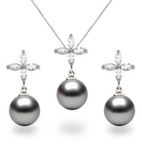 Black Tahitian 'Marquis' Pendant & Earring Set 10.0-11.0mm