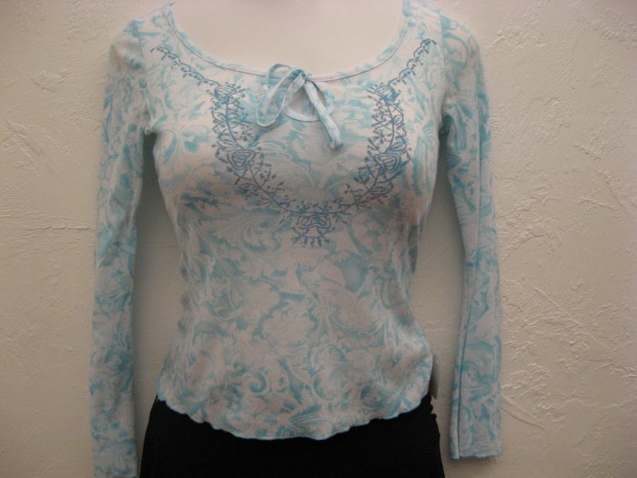 Trendy Sheer Blue Long Sleeve Top - Silver Gate (Medium)