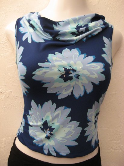Trendy Blue Floral Print Scoop Neck Tank Top - Express (Extra Small)