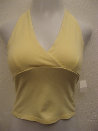 Trendy Bright Yellow Halter Top with Plunge V-Neck - Energie (Medium)