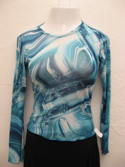 Sexy Blue & White Sheer Long Sleeve Top - Ya (Medium)