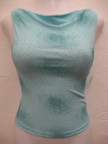 Sexy Bright Aqua Blue Tank Top with Sparkle Swirly Print - Koji Yohji (Medium)