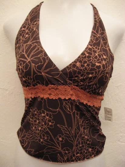 Sexy Brown and Pink Halter Top with Lace Lining Under Bust - Objet