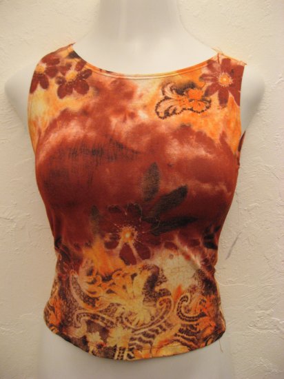Trendy Red, Orange & Pink Floral Print Tank Top (Small)