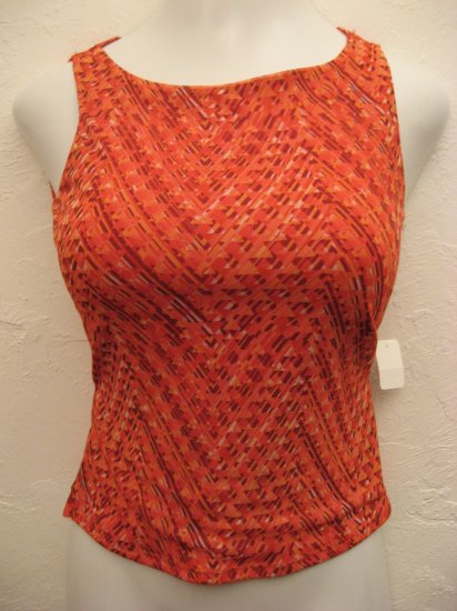 Trendy Sheer Orange Print Tank Top - Heart Moon Star (Small)