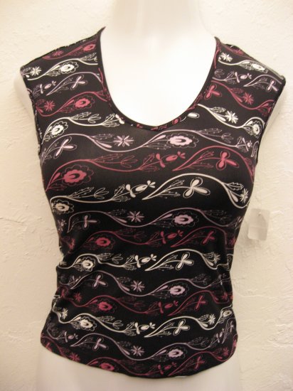 Black, Purple and Pink Floral Print Career Sleeveless Top - The Limited (Small)