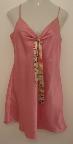 Sexy Baby Pink Spaghetti Strap Silky Nighty with Tie Accent at Bust - Extra Large