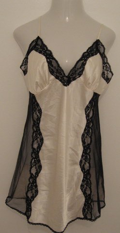 White & Black Spaghetti Strap Silky Sheer Lingerie Nighty - Secret Treasures (Large 12/14) NWOT