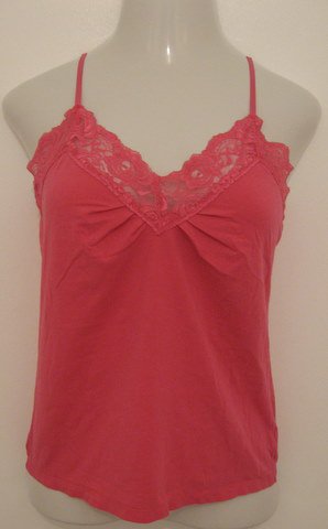 Hot Pink Spaghetti Strap Summer Top with Lace Trim at Bust - Old Navy (Large)