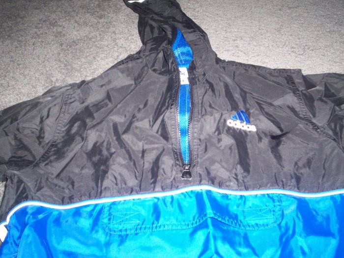 Adidas Nylon Hooded Pullover Jacket with Zipper Front and Size Large