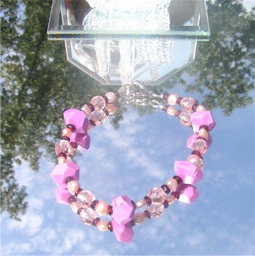 Fushia Pink Turquoise Rondell Bracelet