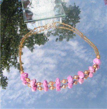 Fuchsia Pink Turquoise and Pearl Necklace