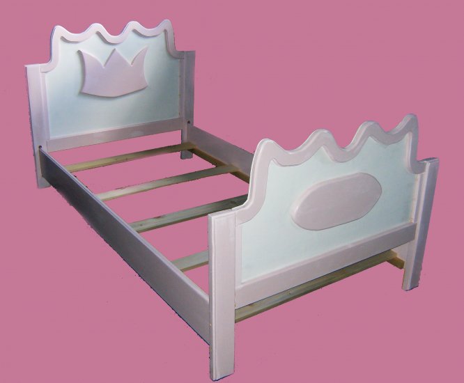 New Wooden Pink & White PRINCESS TWIN BED w/ Name Plate & Crown