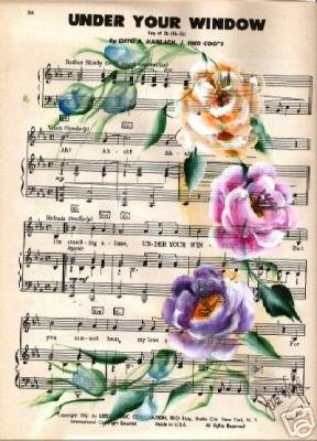 Hand Painted Roses on Vintage Sheet Music