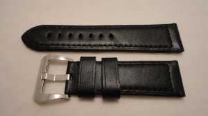 24mm Black Calf Semimat Leather Strap w/ Buckle for Panerai
