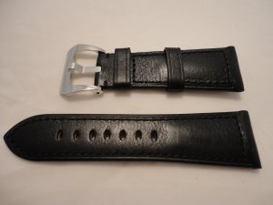 26mm Black Calf Semimat Leather Strap w/ Polished Buckle for 47mm Panerai