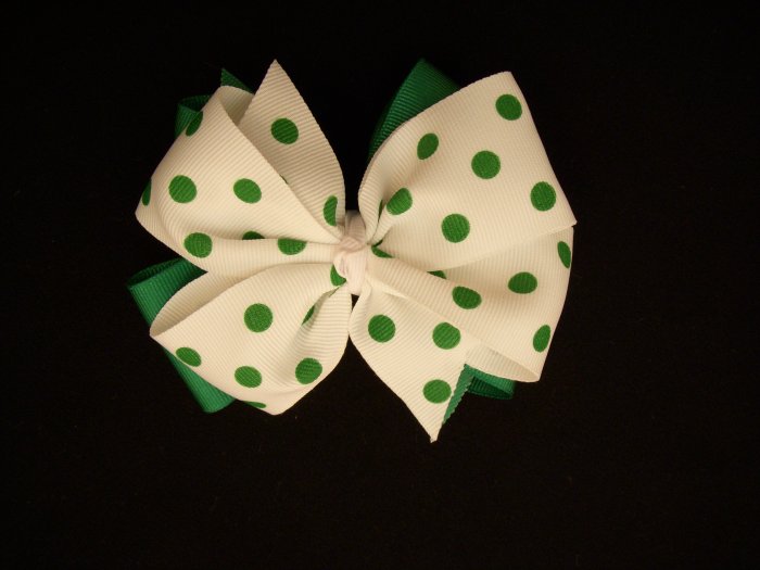 Med. Kelly Green/White Polka Dot Layered "Side by Side" Bow