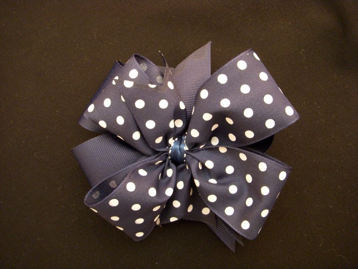 Med. Navy/White Polka Dot Layered "Side by Side" Bow