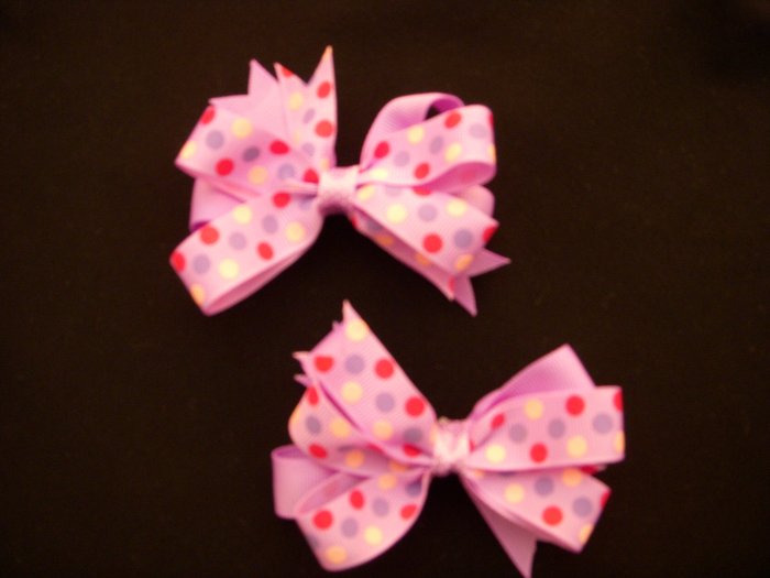 Purple/Purple Polka Dot Small Pigtail Bows (Set of 2)