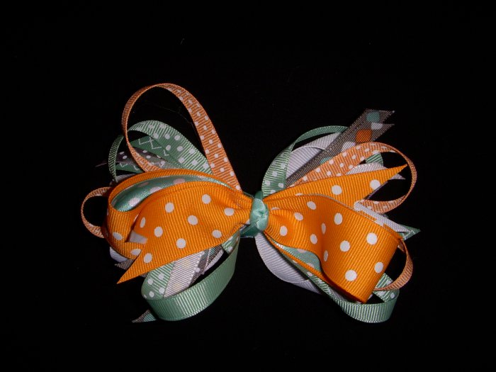Med. Tangerine/Aqua Green/White "Sassy" Bow