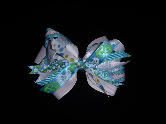 Med. Turquoise/White "Sassy" Bow