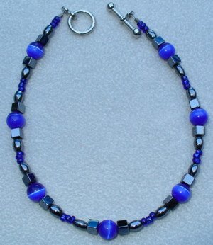 OOAK Hand Made Hematite & Blue Cats Eye Beaded Bracelet