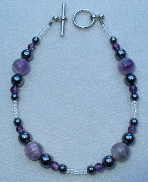OOAK Hand Made Hematite & Amethyst Beaded Bracelet.