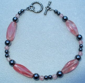 OOAK Hand Made Hematite & Cherry Quarts Beaded Bracelet