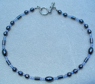 OOAK Hand Made Hematite & Blue Beaded Bracelet / Anklet