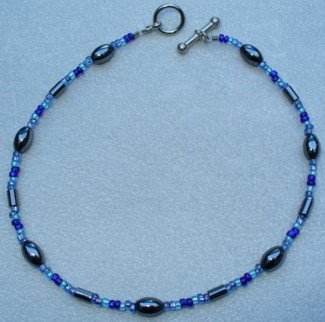 OOAK Hand Made Hematite & Blue Beaded Bracelet / Anklet