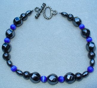 OOAK Hand Made Hematite & Blue Cats Eye Beaded Bracelet / Anklet