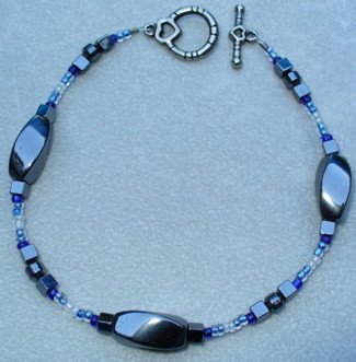 OOAK Hand Made Hematite & Blue Beaded Bracelet / Anklet