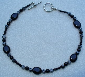 OOAK Hand Made Black Onyx & Snowflake Obsidian Beaded Bracelet / Anklet