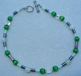 OOAK Hand Made Jade & Green Cats Eye Beaded Bracelet / Anklet